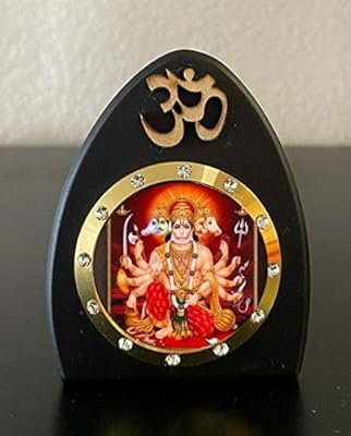 Statue d'idole sri panchmukhi hanuman avec cadre en bois pour tableau de bord