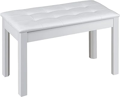 Banc de piano double mike music en cuir pu blanc sans rangement