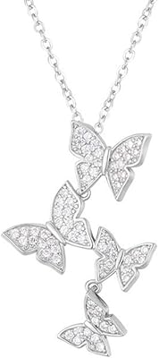 Collier chinchun en argent sterling 925 avec un long motif papillon parsemé