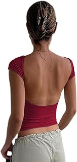 Tekpre t-shirt dos nu à manches courtes pour femme été décontracté