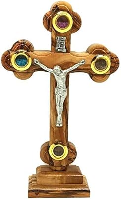 Croix originale en bois d'olivier avec terre sainte fabriquée en terre sainte croix