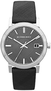 Montre burberry unisexe avec cadran noir et bracelet en cuir, modèle bu9024