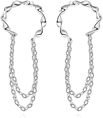 Boucles d'oreilles larges en argent sterling 925 avec un motif de chaîne
