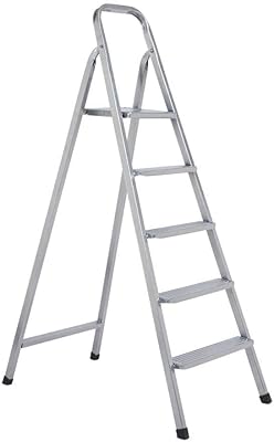 Échelle en acier robuste robustline, échelle pliante ultra stable (5 marches, argent)