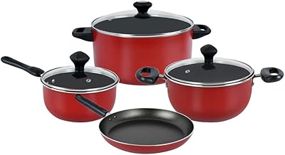 Ensemble d'ustensiles de cuisine antiadhésifs en aluminium prestige de 7 pièces, rouge