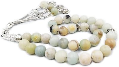 Perles de prière islamique pierre d'amazonite, pierre naturelle, 33 perles, tisbih, misbaha, 33