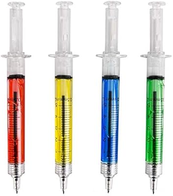 Un ensemble de 12 stylos avec un motif de seringue de différentes couleurs