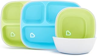 Ensemble de dîner divisé splash munchkin de 4 pièces pour jeunes enfants, bleu/vert