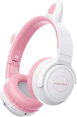 Casque bluetooth sans fil pliable promate pour enfants avec oreilles de chat led