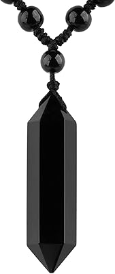 Collier de protection en obsidienne vicaox avec chaîne de perles étendue, pendentif amulette