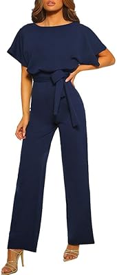 Combinaison pour femme au design club élégant, jambes droites, manches courtes et ceinture