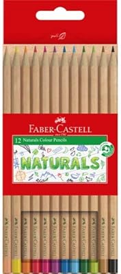 Crayons de couleur faber-castell naturals, 12 couleurs, bois certifié fsc, non toxiques