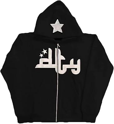 Sweat à capuche zippé à manches longues pour hommes, streetwear punk gothique esthétique