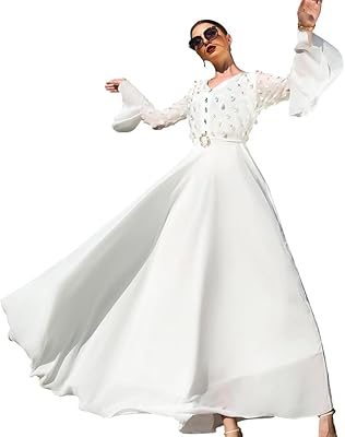 Abaya pour femme ornée de strass colorés, une robe longue blanche à motifs