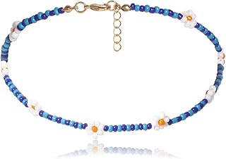 Collier bohème pendentif fleur collier de perles bleues bijoux pour femmes et adolescentes