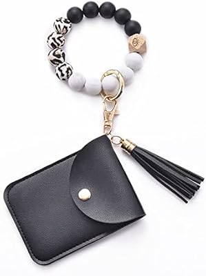 Porte-clés avec portefeuille porte-clés en perles de silicone bracelet porte-bâton à