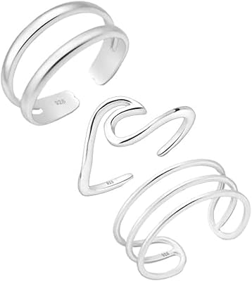 Ensemble de bagues d'orteil ouvertes et réglables simples en argent sterling 925 pour