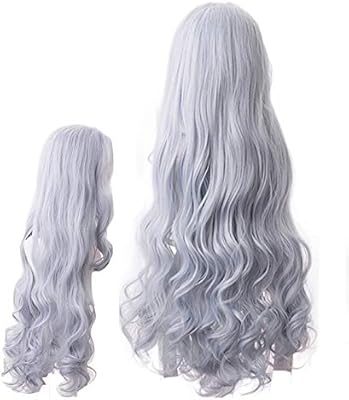 Unbrand mha eri anime hair bleuâtre gris bnha cosplay perruque longue moyenne bouclée