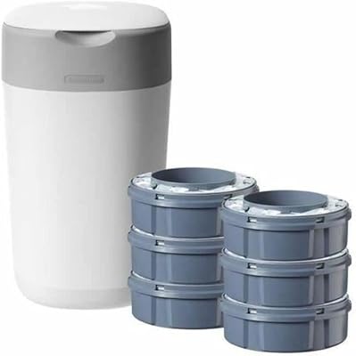 Poubelle à couches tommee tippee, twist & squeeze + 6 contenants rechargeables, paquet
