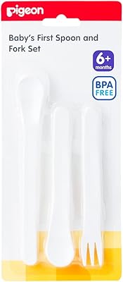 Ensemble cuillère et fourchette en plastique pigeon, 6 mois, 3 pièces [03310], blanc
