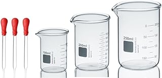 Lot de 3 flacons gradués en verre borosilicate robuste 80 ml, 200 ml