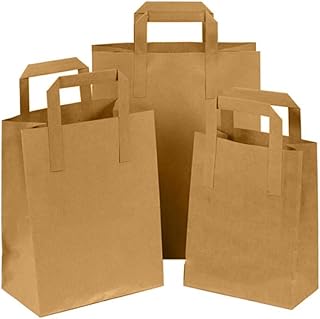 Sacs en papier avec poignées - 250 petits sacs en papier marron 17,8