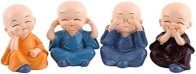 Ensemble de 4 figurines miniatures en résine d'ornements de moine mignons pour la décoration