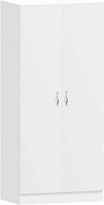 Vida designs riano armoire à deux portes, étagère blanche et tringle en bois