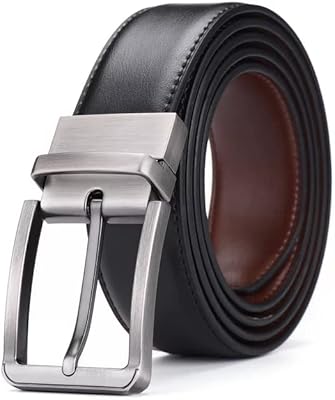 Ceinture réversible double face en cuir avec boucle pivotante pour homme noir
