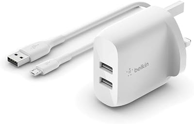 Chargeur mural double usb a belkin 24 w + câble usb a vers