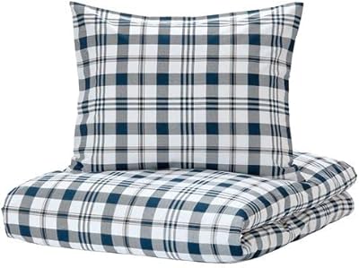 Housse de couette et taies d'oreiller ikvallmo infroissables ikea spikvallmo, blanc/bleu, full/queen (double/queen)