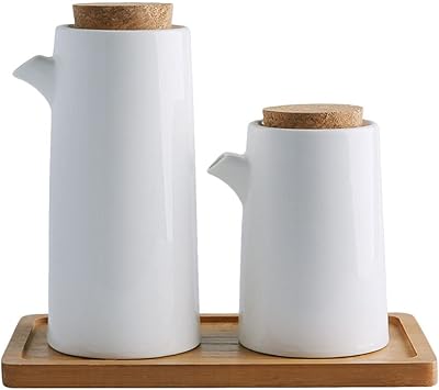 Ensemble de bouteilles distributrices d'huile et de vinaigre en céramique blanche duetol