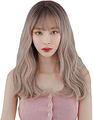 Aiko pro chic mode coréenne mi-longue bouclée ondulée perruque frange, perruques de cheveux synthétiques naturels résistants à la chaleur avec frange pour cosplay et usage quotidien (lin perlé). Votre shopping simplifié de A à Z avec Diaytar