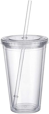 Gobelet double réutilisable en plastique avec paille yongxinxus (500 ml)