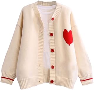 Femmes mignonnes kawaii love heart print cardigan pull y2k bouton tricoté vêtements d'extérieur