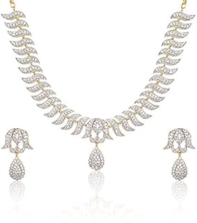 Ensemble de bijoux traditionnels plaqués or jubella pour femmes avec diamants américains (blancs)