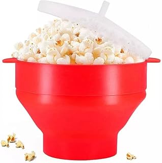 Bol à pop-corn pliable en silicone pour micro-ondes avec poignées (rouge, silicone)