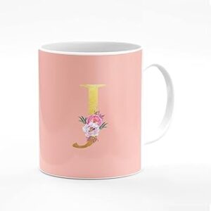 Tasse à café en céramique de 11 oz imprimée par un créateur élégant, cadeau personnalisé - monogramme personnalisé initial en motif floral - j (rose vif). La nouvelle ère du shopping sénégalais commence avec Diaytar