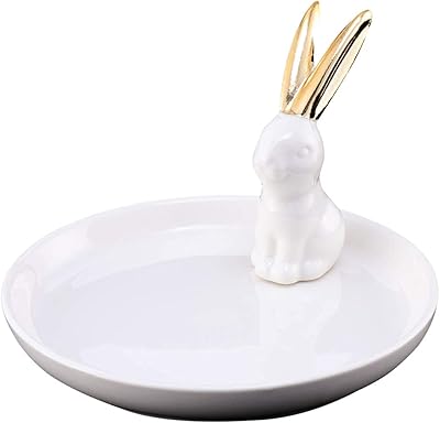 Porte-bague en forme de lapin en céramique porcelaine blanche plateau de drapage