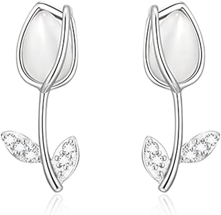 Boucles d'oreilles à tige en forme de tulipe en argent sterling 925 pour
