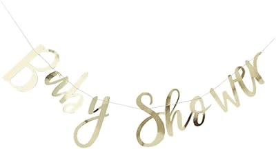 Une couronne de baby shower décorée de la phrase 'baby shower' en feuille d'aluminium de couleur or de ginger ray, hauteur 26 cm. Diaytar : Des prix mini pour un service maxi
