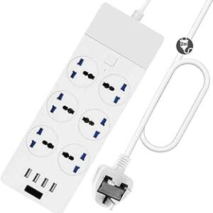 Rallonge de 2 m, adaptateur secteur b1 6 voies, 4 ports usb de protection contre les surtensions (t12, blanc, 2 m). Diaytar : Qualité professionnelle, prix grand public