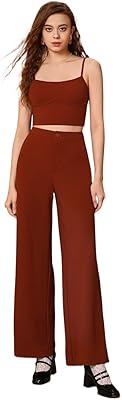 Tenues 2 pièces pour femmes, haut caraco uni et pantalon large