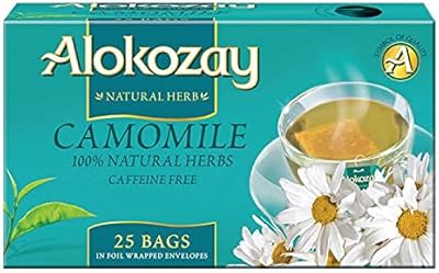 Tisane cmomile alokozay, 25 sachets de thé, herbes 100 % naturelles, sans caféine