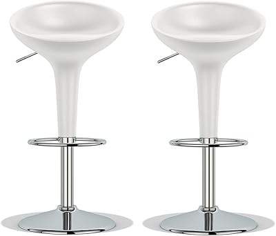 Chaises de bar pivotantes réglables avec barre haute, paquet de 2 (blanc)