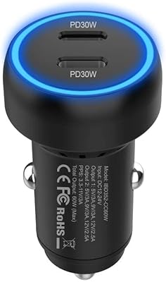 Chargeur de voiture usb c hope rush 60 w, adaptateur allume-cigare usb c