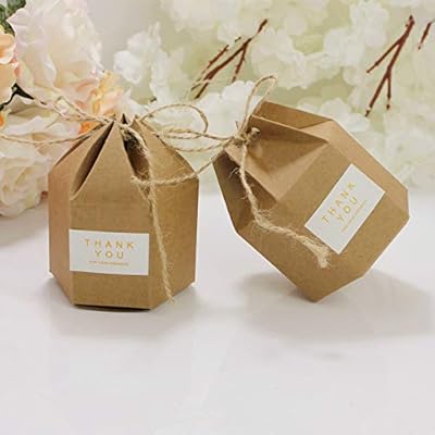 Castowave 50 paquets de boîtes cadeaux en papier kraft lanterne hexagonale avec ficelle