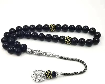 Chapelet d'agate noire naturelle, chapelet islamique adapté comme cadeau islamique, chapelet islamique, chapelet