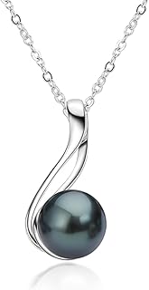 Véritable collier de perles noires de tahiti rondes de 9,5 à 10 mm plaquées or 18 carats en argent sterling 925 - bijoux cadeaux pour femme, épouse, mère et fille. Diaytar : Votre allié pouvoir d'achat au quotidien
