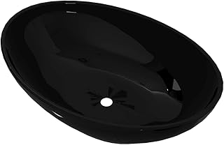 Lavabo ovale en céramique noir vedaxl 40x33x13,5 cm, luminaires de comptoir pour lavabo